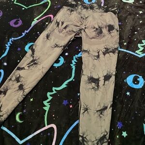 XL TYEDYE BOOTY SCRUNCH LEGGINGS GYM WORKOUT FITNESS WOMENS BLACK GRAY